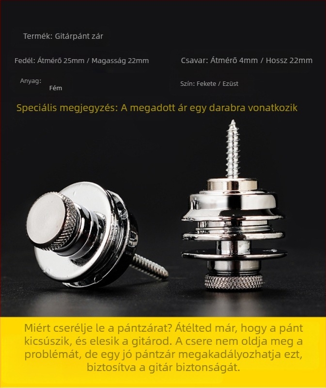 Gitárpánt zár anti-esés funkcióval basszus, folk és elektromos gitárokhoz