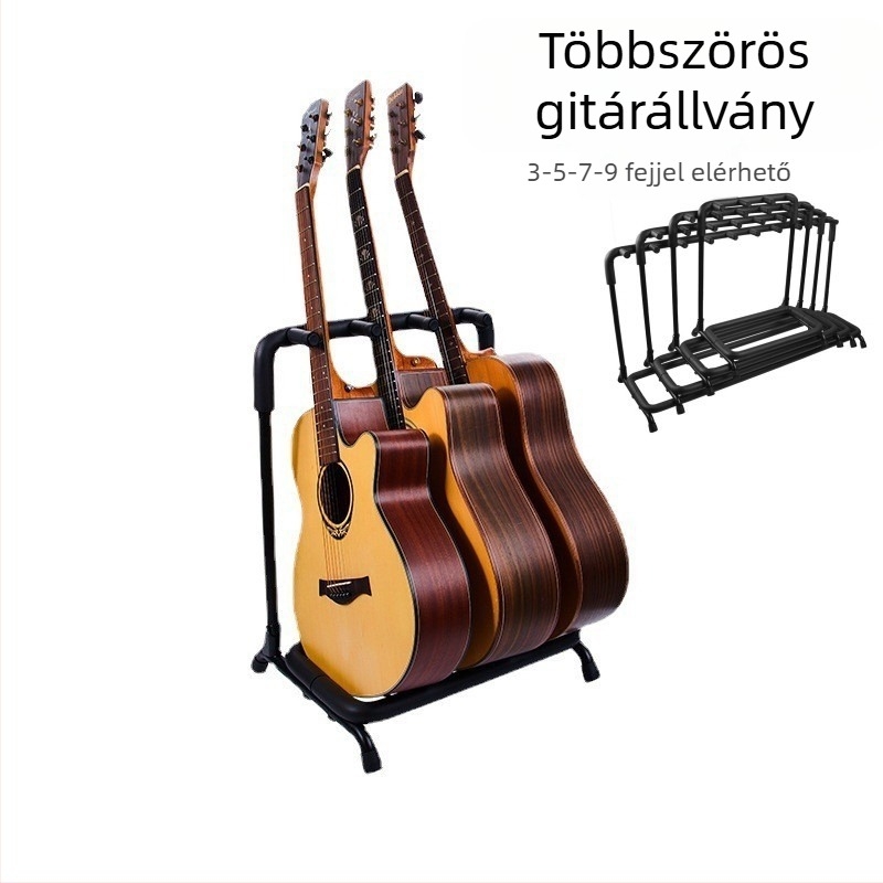 Gitár bemutató állvány, 3/5/7/9 gitár kapacitással, vascső keret ütésálló párnázással, hangszerhez, márka MEXES