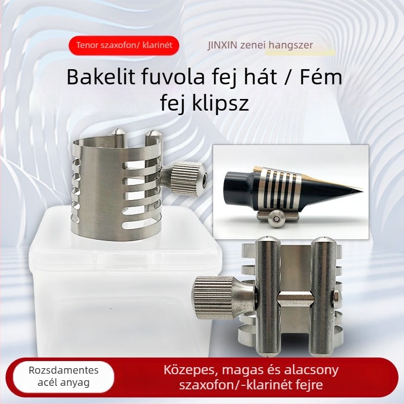 Rozsdamentes acélból készült szaxofon- ésklarinétklipsz, modell 01, műanyag dobozban csomagolva, Jinxin