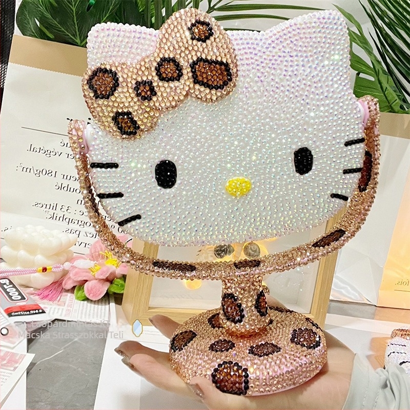 Új leopard mintás DIY strasszos készlet KT kozmetikai tükörhöz, rajzfilmmacival — aranyos asztali tükör, születésnapi ajándék