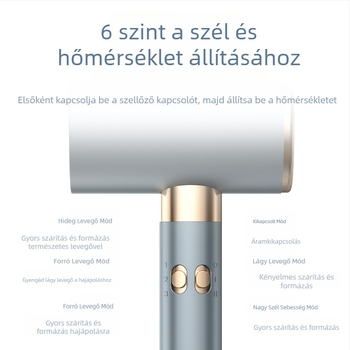 Hajszárító brushless DC motorral, 2200W, negatív ionok, állandó hőmérséklet, hideg/meleg levegő, 3 szintű légáramlat