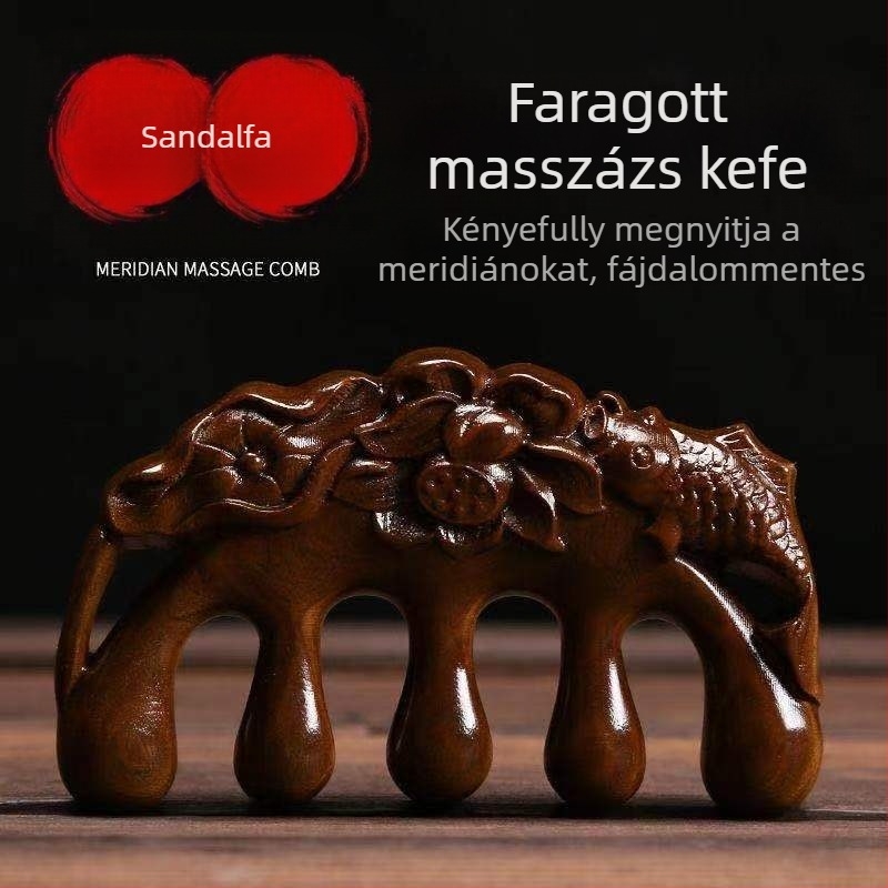 Szantálfa hajkefe masszázs funkcióval, széles fogak