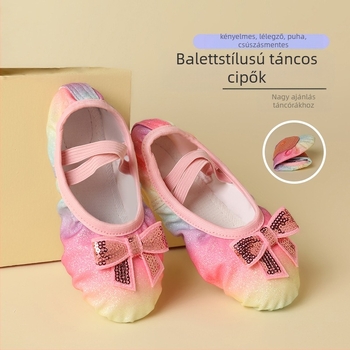 Gyerekek balett tánc cipő szivárványos flitterekkel, puha talp, vászon felsőrész, lélegző (Vászon felsőrész, Gumínes talp, Légáteresztő, Balett)