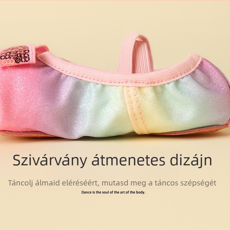 Gyerekek balett tánc cipő szivárványos flitterekkel, puha talp, vászon felsőrész, lélegző (Vászon felsőrész, Gumínes talp, Légáteresztő, Balett)