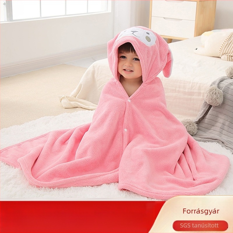 Youxin korall fleece Gyerek fürdőlepedő kapucnival, viselhető karikatúra fürdőköpeny, nedvszívó, 400–500 g, 32s szál, hímzés és sima szövés