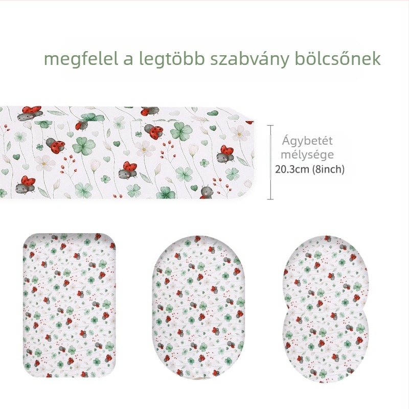 Baba ágyneműhöz illeszkedő lepedő, 100% poliészter, növény- és állatmintás, reaktív nyomtatás, mosóbarát anyag