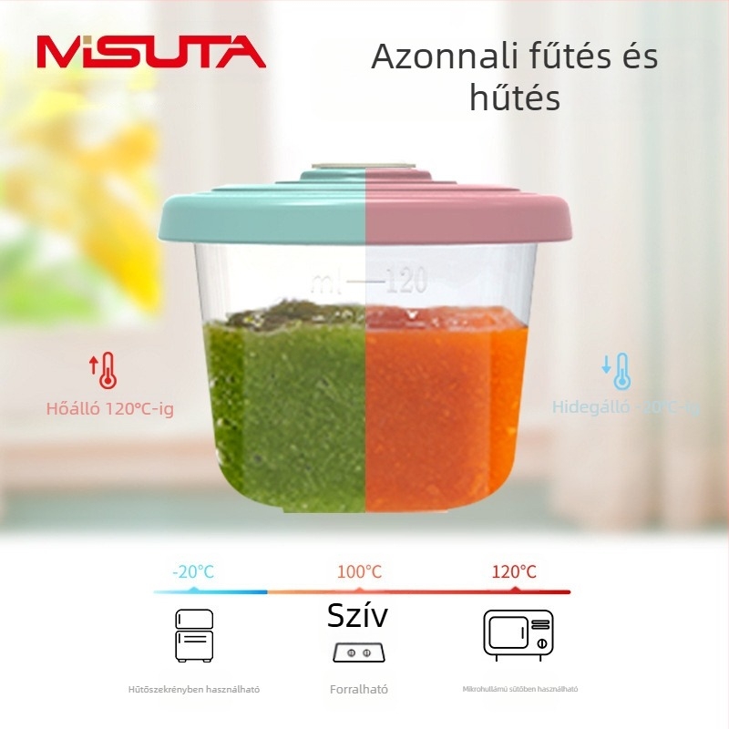 MISUTA Chrono időzített doboz kiegészítő ételhez – 6 darabos készlet, PP étkészlet, rekeszekkel, 3 hónapos vagy idősebb babáknak