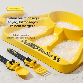 Gyerekeknek készített étkészlet osztott tányérral és tricikli dizájnnal, PP anyagból, 12 hónaptól