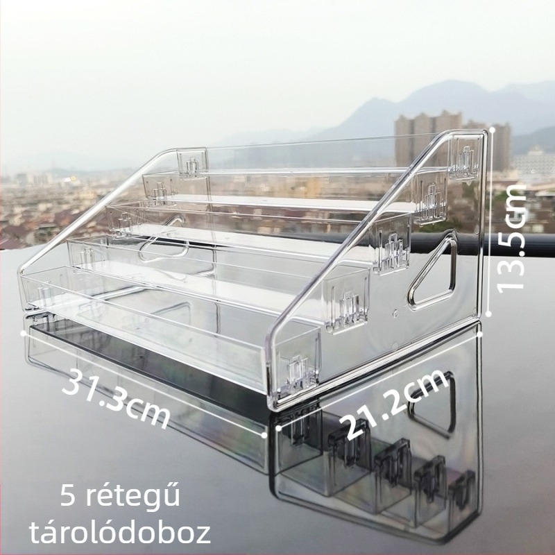 Átlátszó akril sminkdiszplay asztali, három vagy több réteggel, rúzsra, körömlakkra és bőrápolási termékekre