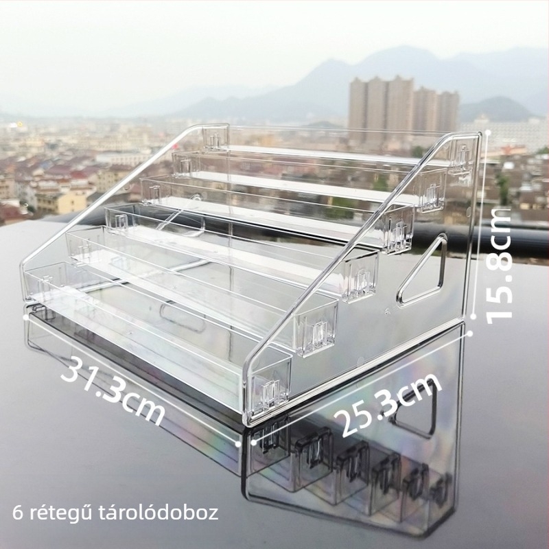 Átlátszó akril sminkdiszplay asztali, három vagy több réteggel, rúzsra, körömlakkra és bőrápolási termékekre