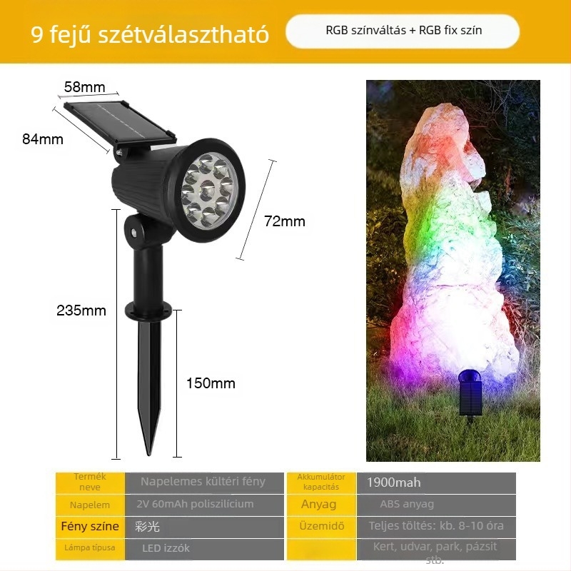 Napelemes kerti reflektorok (LED, IP65, 6-12 órás üzemidő, Modell 608, 32V)