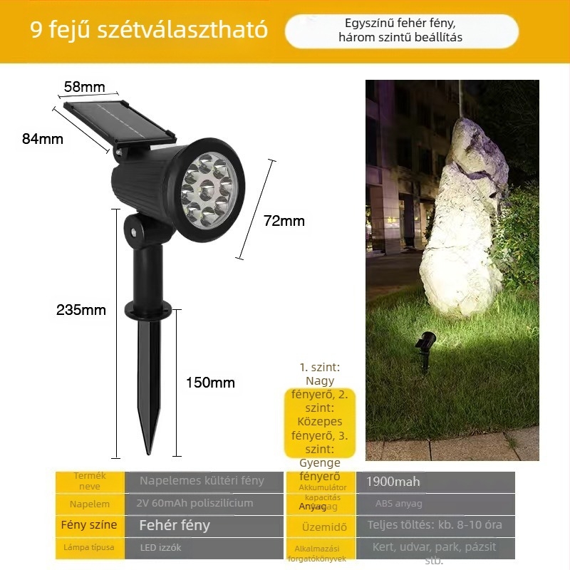 Napelemes kerti reflektorok (LED, IP65, 6-12 órás üzemidő, Modell 608, 32V)