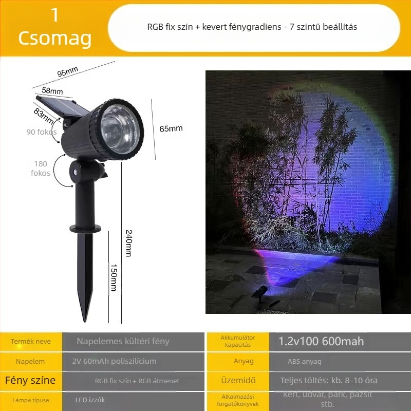 Napelemes kerti reflektorok (LED, IP65, 6-12 órás üzemidő, Modell 608, 32V)