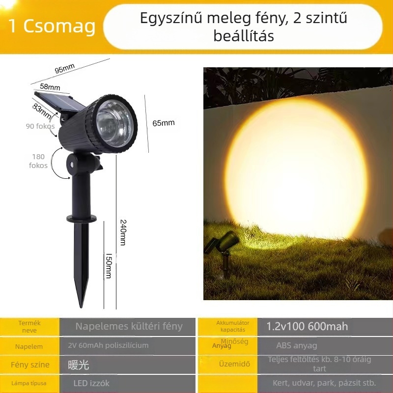 Napelemes kerti reflektorok (LED, IP65, 6-12 órás üzemidő, Modell 608, 32V)