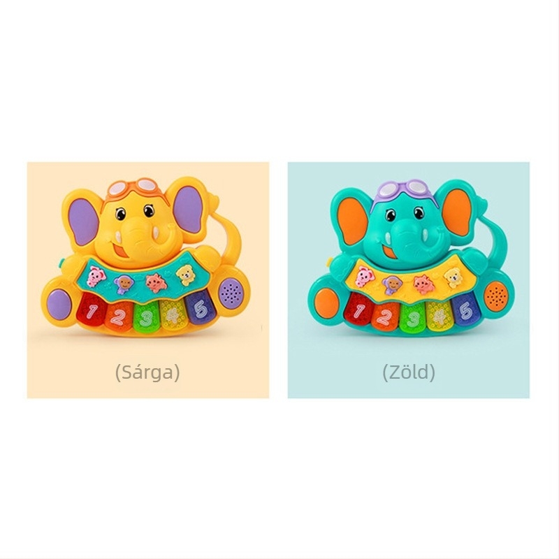 Baba elektromos játék zongora állatos témákkal (dínó, elefánt, oroszlán) a korai oktatásért; hang és fény; műanyag kivitel; támogatja érzelmi, vizuális, kognitív és motoros fejlődést.