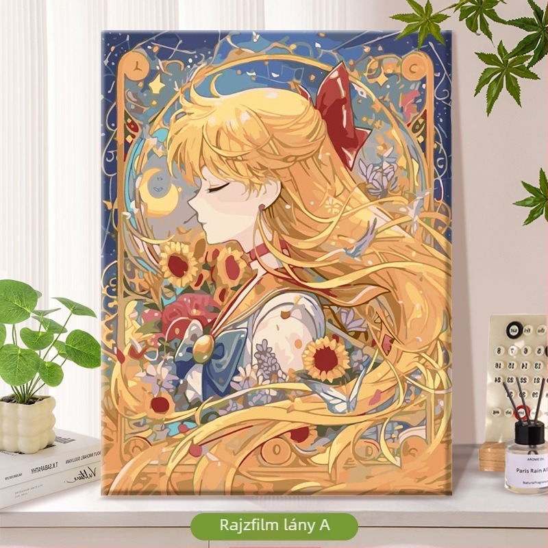 DIY digitális olajfestmény – keret nélküli, kézzel festett illusztráció modern minimalista stílusban, karikatúra lány