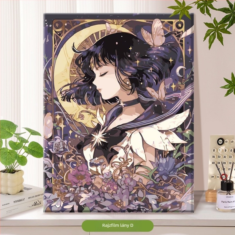 DIY digitális olajfestmény – keret nélküli, kézzel festett illusztráció modern minimalista stílusban, karikatúra lány