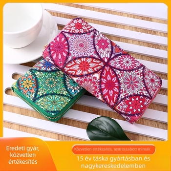 Hosszú pénztárca kártyatartóval, PU bőr, geometriai minta, poliészter bélés, vízálló, kopásálló, lopás elleni védelem