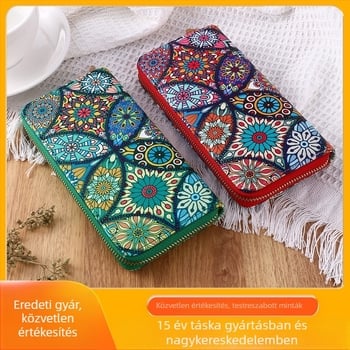 Hosszú pénztárca kártyatartóval, PU bőr, geometriai minta, poliészter bélés, vízálló, kopásálló, lopás elleni védelem