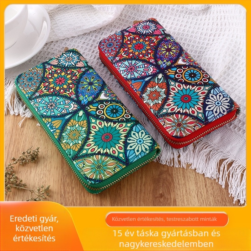 Hosszú pénztárca kártyatartóval, PU bőr, geometriai minta, poliészter bélés, vízálló, kopásálló, lopás elleni védelem