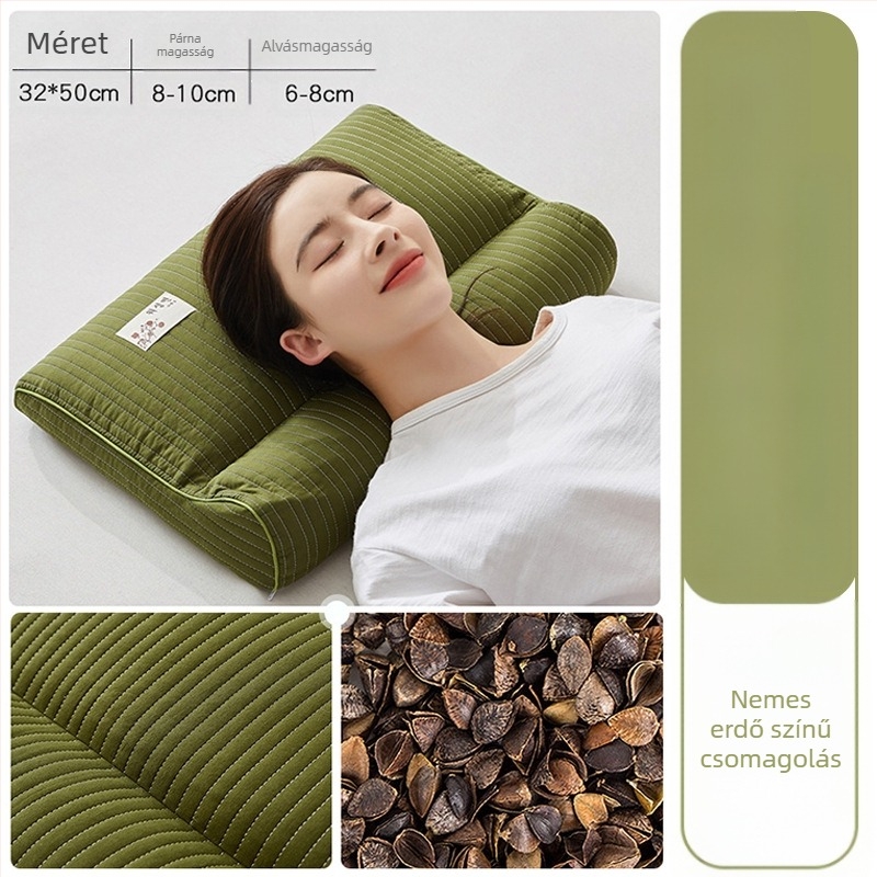 Hajdinás párna kemény belső maggal a nyaki gerinc védelmére, töltet hajdina, 100% pamut huzat, téglalap alakú, egy személyre, párnahuzat