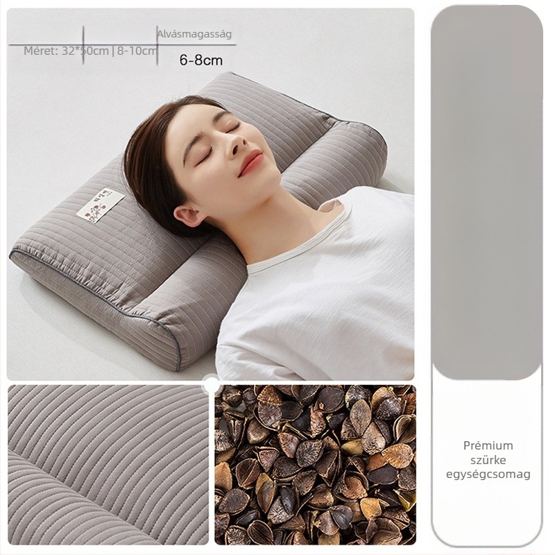 Hajdinás párna kemény belső maggal a nyaki gerinc védelmére, töltet hajdina, 100% pamut huzat, téglalap alakú, egy személyre, párnahuzat