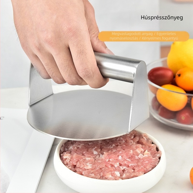 Húsprés – 304 rozsdamentes acélból, négyszögletes és kör alakú formával hamburgerhez és fasírtokhoz, kézi nyomású konyhai eszköz