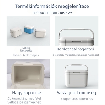 5L hordozható autós hűtődoboz, szigetelt, kültéri kempingezéshez és piknikhez, gyors hűtés és jégmegőrzés