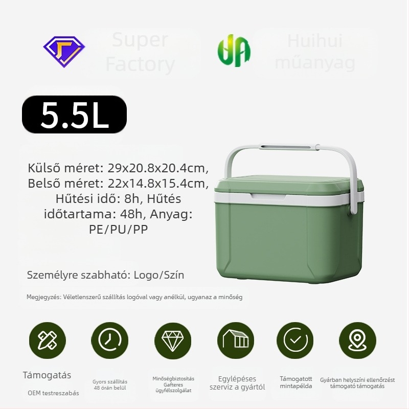 5L hordozható autós hűtődoboz, szigetelt, kültéri kempingezéshez és piknikhez, gyors hűtés és jégmegőrzés