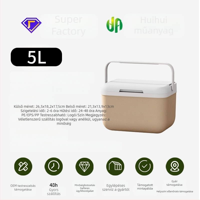 5L hordozható autós hűtődoboz, szigetelt, kültéri kempingezéshez és piknikhez, gyors hűtés és jégmegőrzés