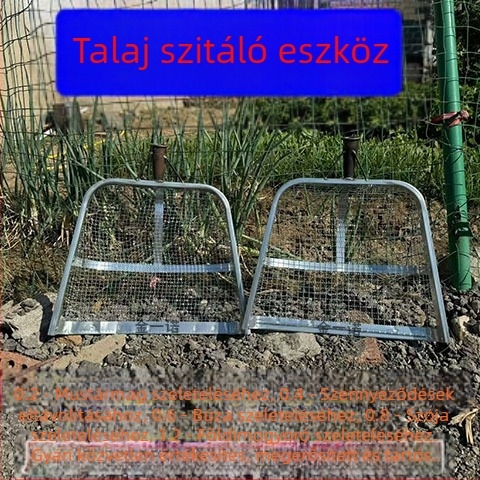Másik márka – Mezőgazdasági talajszitáló tál, nagy lyukú hálóval, vastított szűrő a szemek elválasztásához