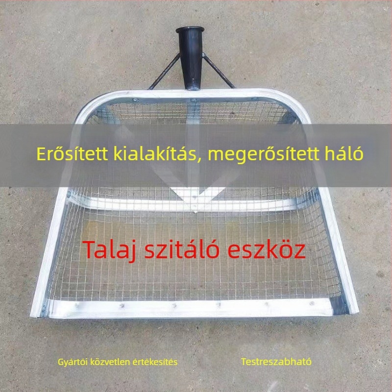 Másik márka – Mezőgazdasági talajszitáló tál, nagy lyukú hálóval, vastított szűrő a szemek elválasztásához