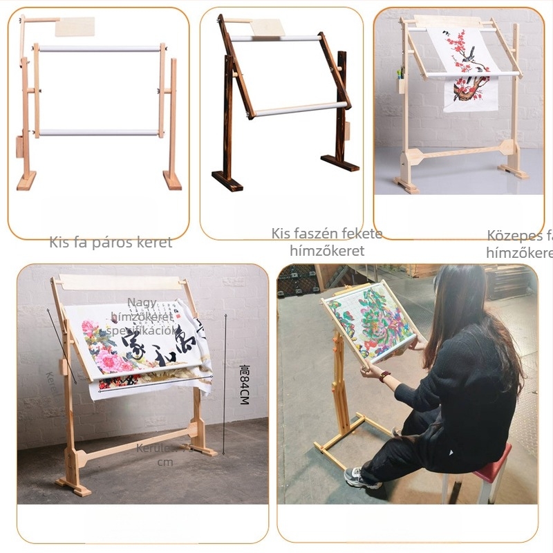 Fa keresztszemes hímzőkeret állítható magassággal, multifunkcionális, modern minimál stílusban