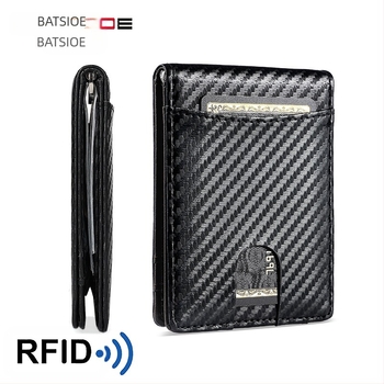 RFID-védett pénztárca pénzklip, mikrofiber bőr, szénszálas mintázat, 2024 nyári kiadás