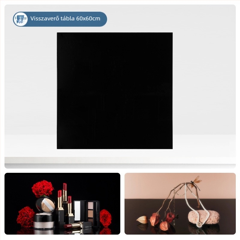 Edzett üveg tükröző háttérlappal termékfotózáshoz; tükröző felület; tömege 200–800 g