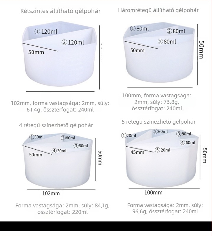 Szilikon pigmentkeverő pohár gyanta művészethez - szabálytalan alakú, DIY gél eszköz