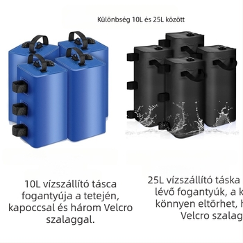 Sátor víztartó zacskó megerősített ballasttal, vízálló, 500D PVC hálós anyag, kültéri használatra