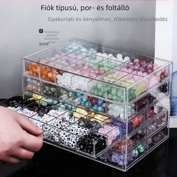 Fiókos gyöngy-tároló doboz – több rekesz, műanyag kivitel, ékszerek csomagolása