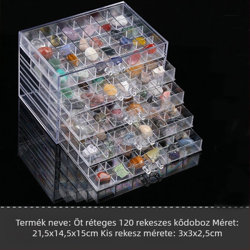 Asztali tároló doboz rekeszekkel, PS műanyag, 1 L kapacitás, modern minimalist stílus