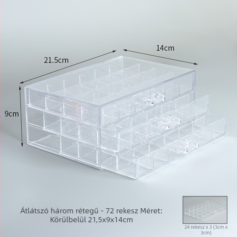 Asztali tároló doboz rekeszekkel, PS műanyag, 1 L kapacitás, modern minimalist stílus