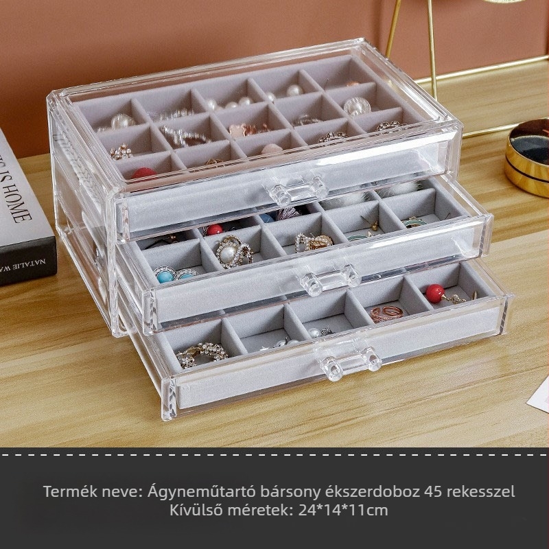 Asztali tároló doboz rekeszekkel, PS műanyag, 1 L kapacitás, modern minimalist stílus