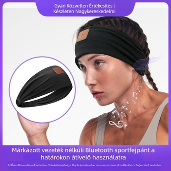 Bluetooth sport fejkendő alacsony késleltetéssel játékokhoz, 5.0, 15 m hatótávolság, több mint 8 óra üzemidő, sztereó hang