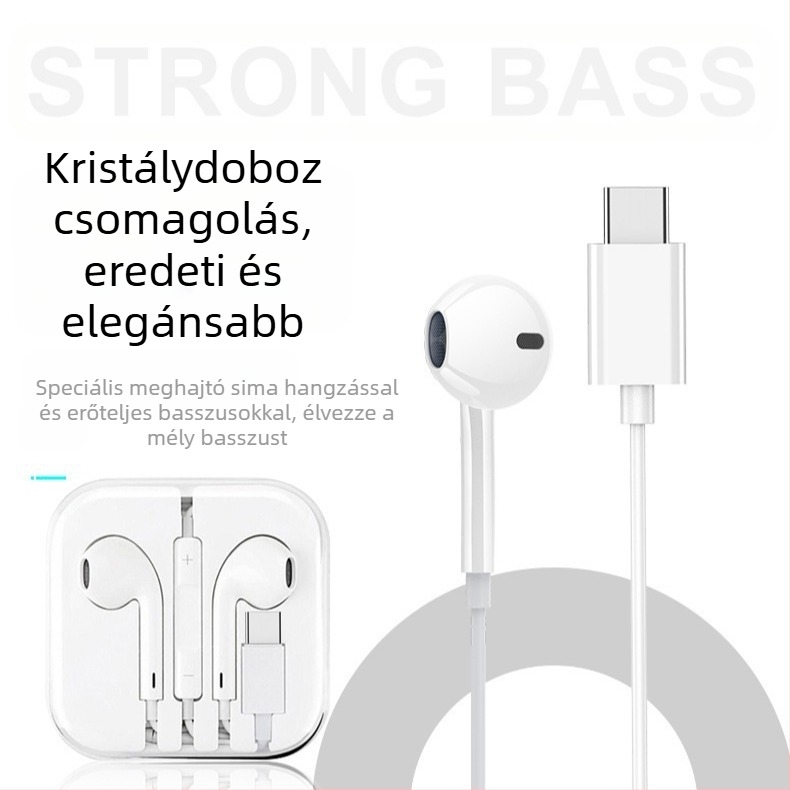 In-ear vezetékes fülhallgató basszusfókuszú hangzással és mikrofon, modell 20160517, 120 cm-es kábel