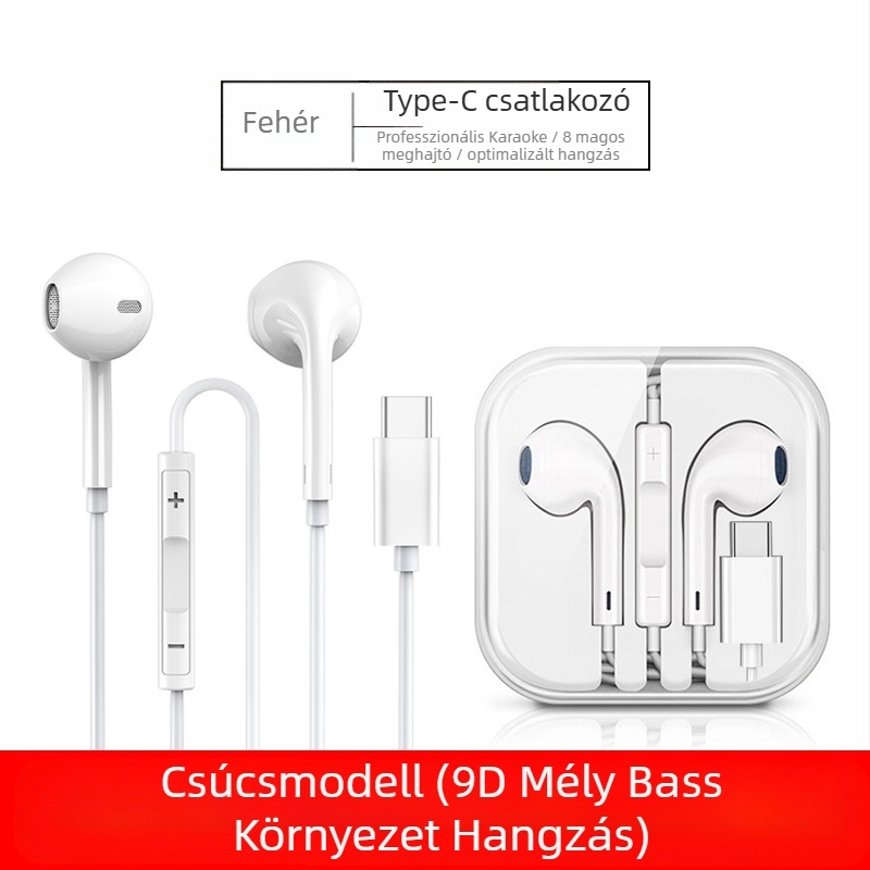 In-ear vezetékes fülhallgató basszusfókuszú hangzással és mikrofon, modell 20160517, 120 cm-es kábel