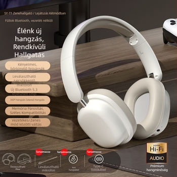 T1 vezeték nélküli fejhallgató fejbandával, Bluetooth 5.3, 10 m hatótáv, 8+ órás akkumulátor, sztereó hang