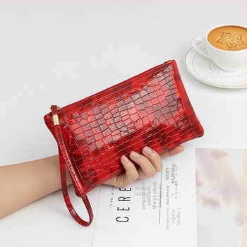 Női PU bőr pénztárca-clutch geometriai mintával, poliészter béléssel, telefonzsebbel, tárolási funkcióval