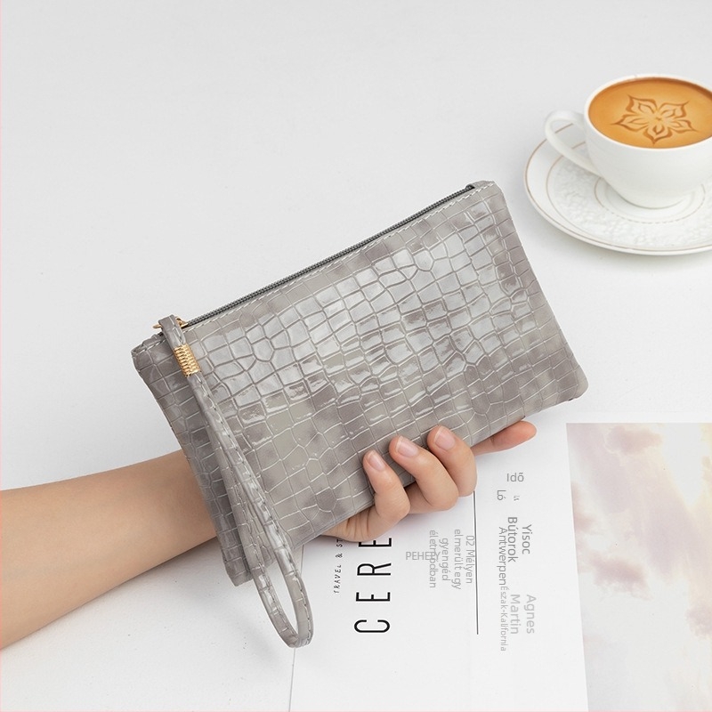 Női PU bőr pénztárca-clutch geometriai mintával, poliészter béléssel, telefonzsebbel, tárolási funkcióval