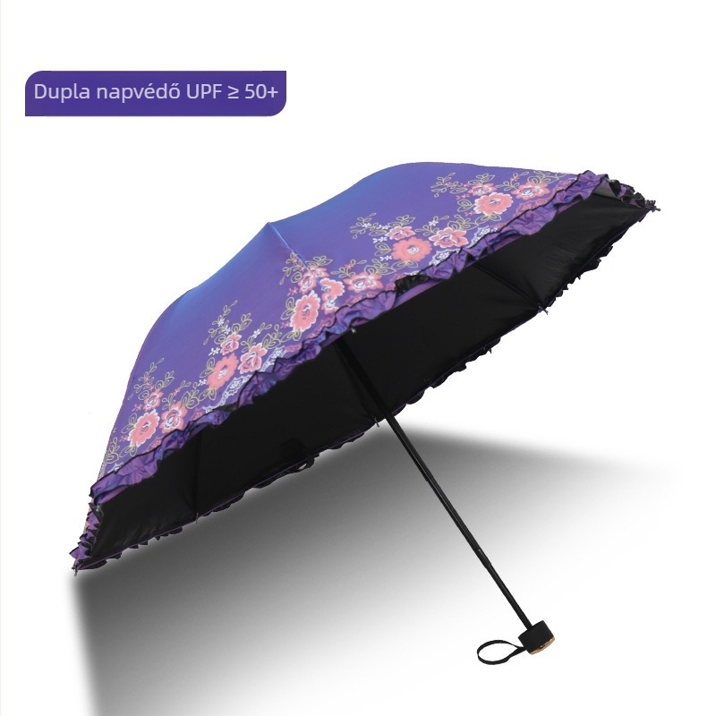 Összecsukható retro esernyő napra és esőre, manuális nyitás, 8-ágú acél váz, 190T anyagú vászon, UPF 40+
