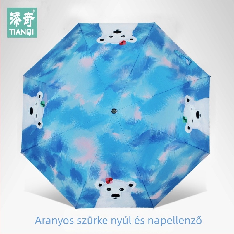 Macska-karikatúra Napsütéses esernyő - 3 részes, kézi nyitás, 8 acél borda, 190T anyag, UPF 40+