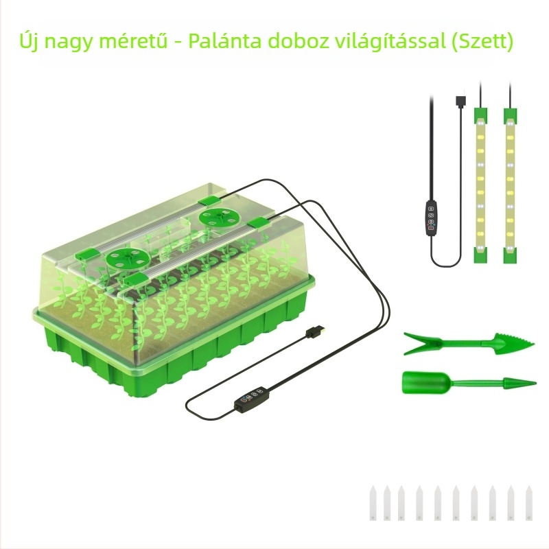 Ültető/ csíráztató doboz – korrózióálló műanyag, 12 rekesz, asztali vagy padlón álló használat, otthoni kertészkedés stílus